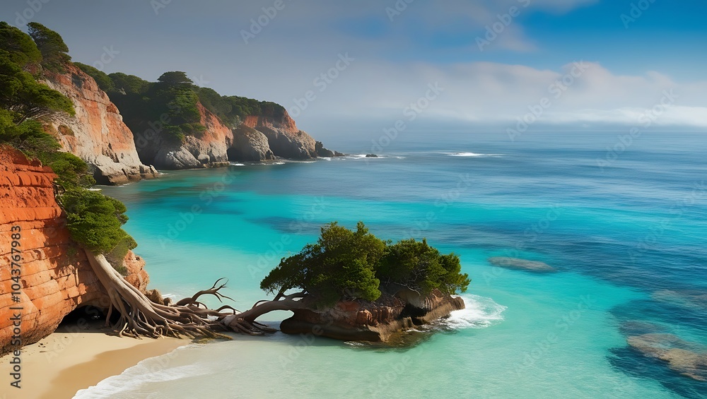 Fototapeta premium Breathtaking coastal wallpaper with rugged cliffs and distant horizon