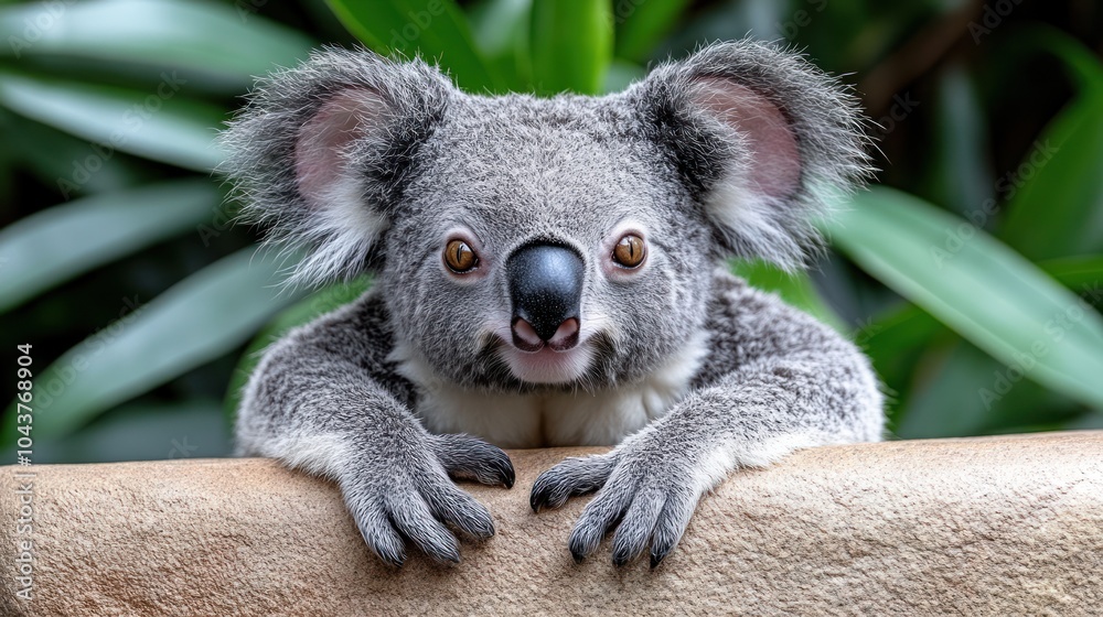 Fototapeta premium A cute koala with big ears and brown eyes looking at the camera.