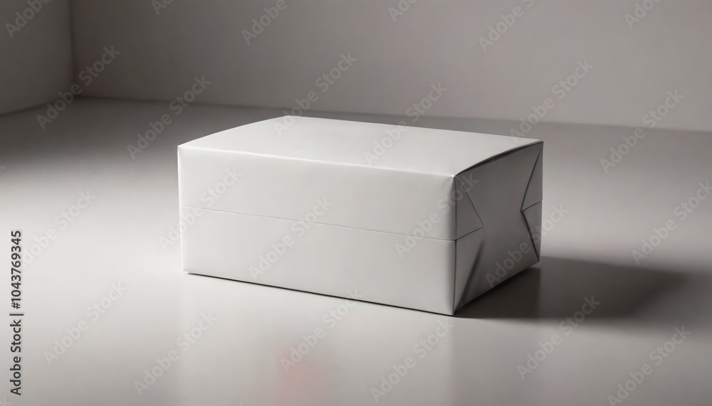 Minimalistic White Gift Box on Neutral Background Minimalistic White Gift Box on Neutral Background