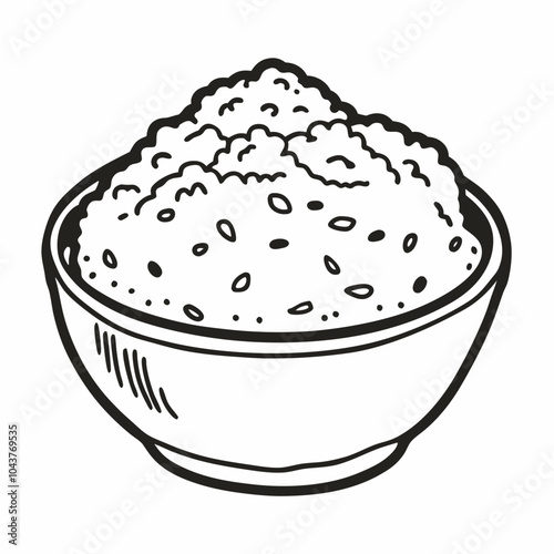 Hand Drawn Rice Bowl Illustration Simple Black and White Vector Art