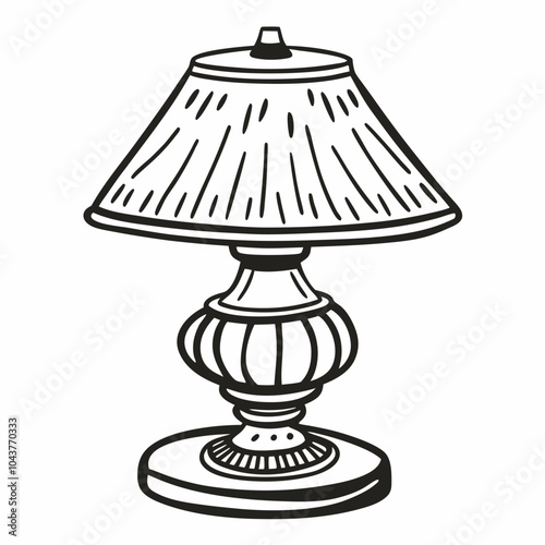 Hand Drawn Table Lamp Vector Illustration in Black and White