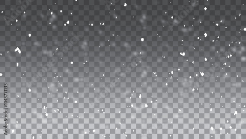 Seamless realistic falling snow or snowflakes. Isolated on transparent background. Snow overlay illustration, snowflakes and ice, winter background png. 