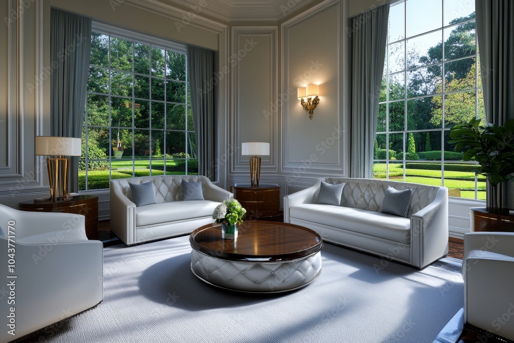 Fototapeta premium 3D rendering of a caregiver helping a patient in a beautifully designed home, with detailed furniture and soft lighting creating a warm, comforting scene