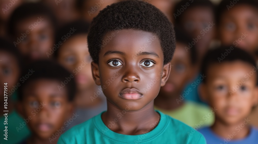 Portrait of a young child in focus surrounded by friends Portrait of a young child in focus surrounded by friends