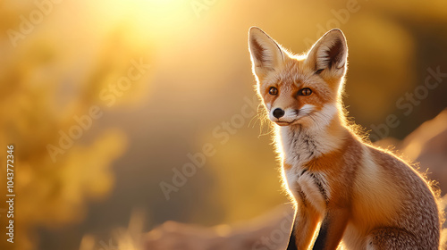 Stunning red fox is bathed in the warm glow of the setting sun