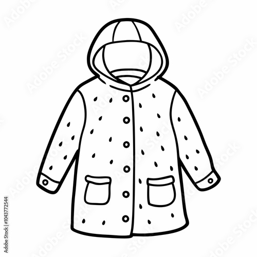 Hand Drawn Hooded Raincoat Illustration with Button Details and Pockets