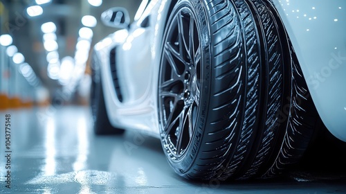 car tires placed stylishly on a white background showcasing their sleek design and texture ideal for automotivethemed branding or advertisements photo