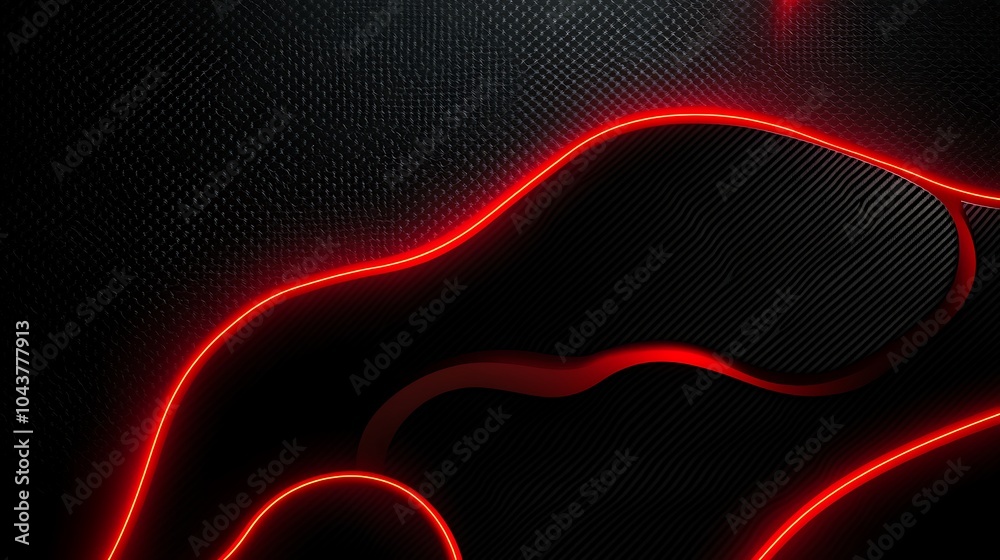 Obraz premium Abstract red neon light glowing on dark carbon fiber background.