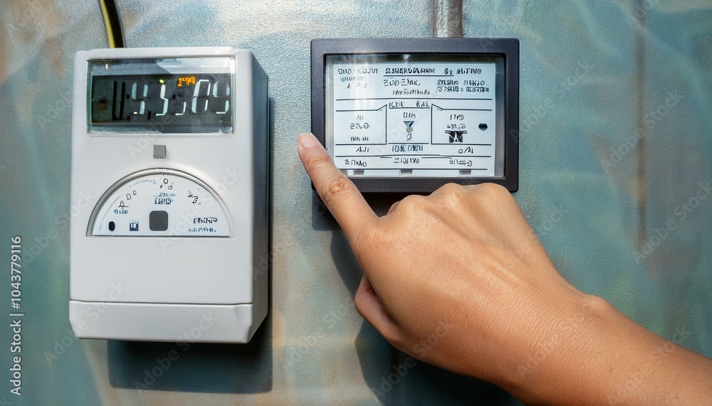 Finger Pointing To Electric Meter Reading Finger Pointing To Electric Meter Reading