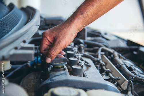 Wallpaper Mural Close up Man hands fixing Car machinery vehicle mechanical service. Mechanic man hands repairing car auto repair shop. open vehicle hood checking up auto mobile. Vehicle Car maintenance engineer. Torontodigital.ca