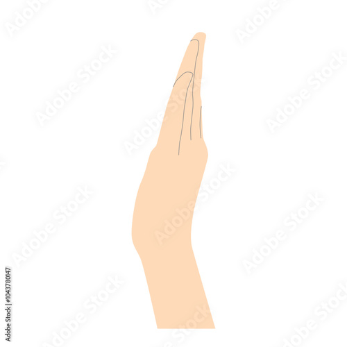 Human hand side palm with folded fingers, beige with lines to emphasize the shape minimalistic, vector isolated on white background.