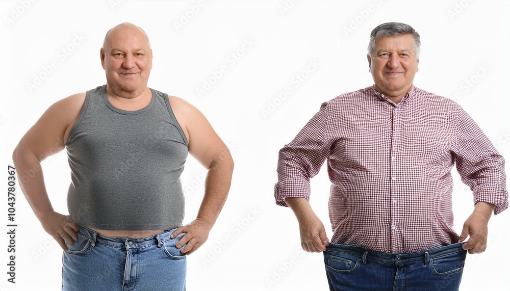 Mature Man Before And After Weight Loss On White Background Mature Man Before And After Weight Loss On White Background
