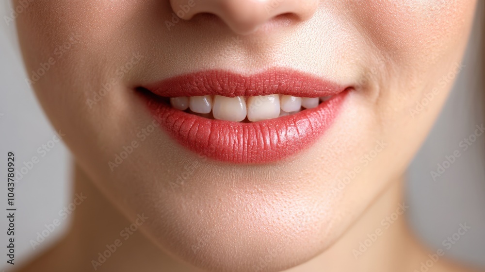 Naklejka premium Dermatitis: Woman with Red Lips and Beautiful Skin Closeup