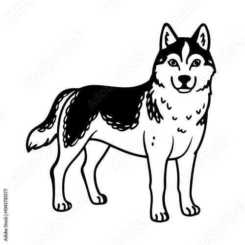 Black and White Husky Vector Illustration Classic Line Art Canine Design