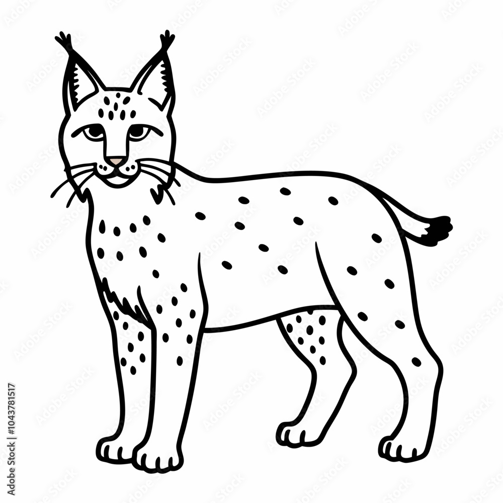 Obraz premium Monochrome Illustration of a Lynx with Spot Patterns and Tufted Ears