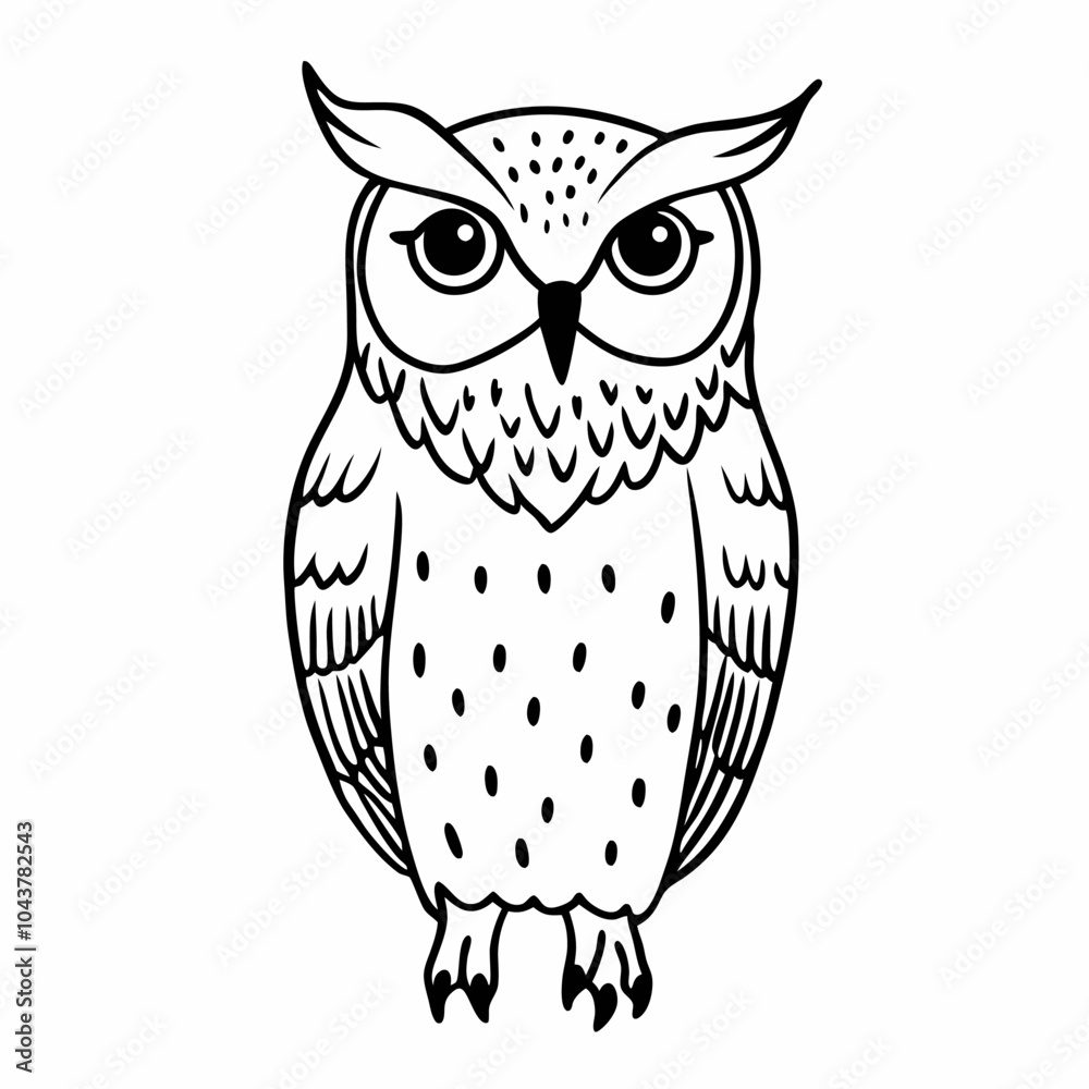Obraz premium Detailed Line Art Illustration of a Wise Owl in Black and White