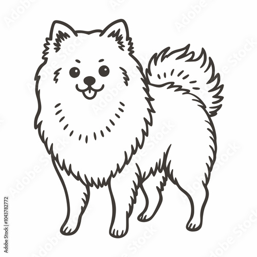 Adorable Fluffy Dog Line Drawing Cute Cartoon Vector Illustration of a Happy Pomeranian photo