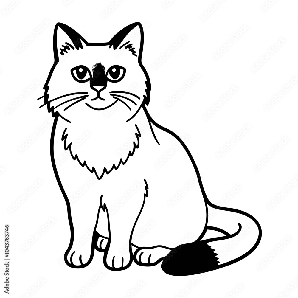 Stylized Black and White Vector Illustration of a Sitting Cat Stylized Black and White Vector Illustration of a Sitting Cat