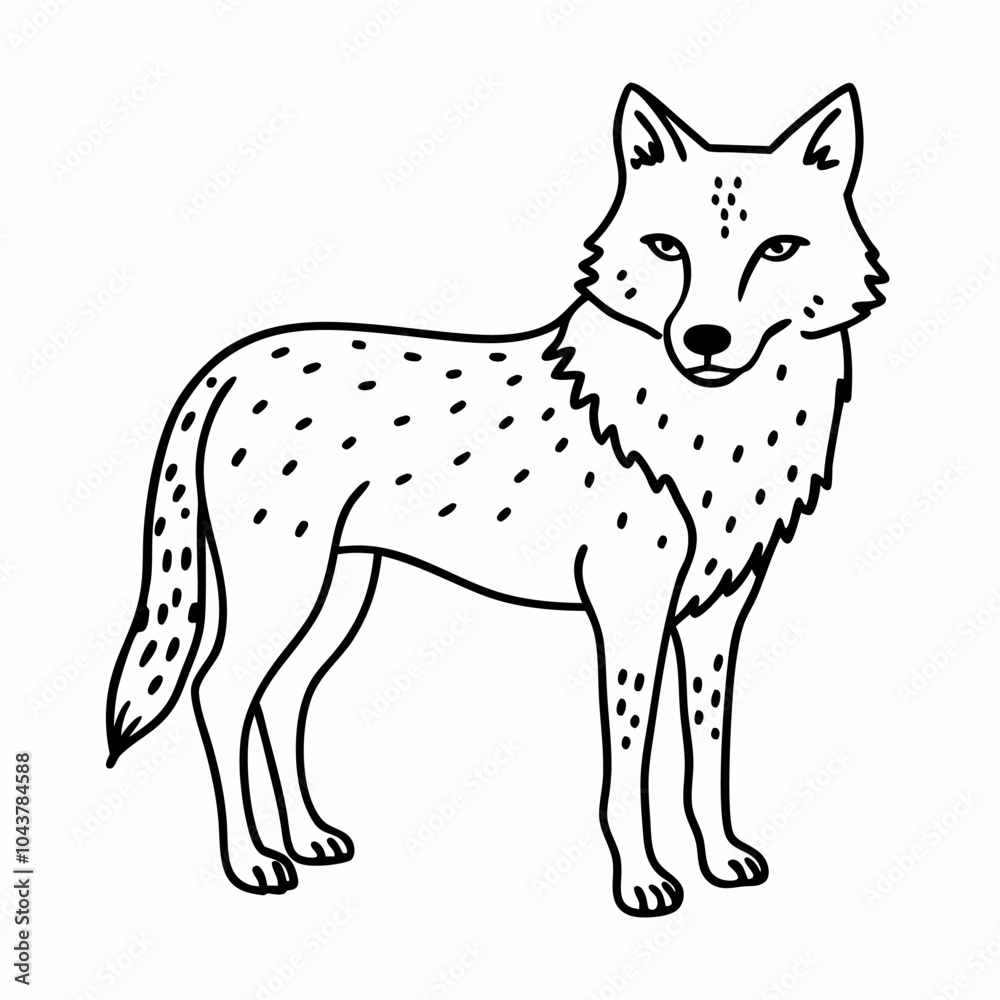 Obraz premium Hand Drawn Wolf Vector Illustration Black and White Line Art
