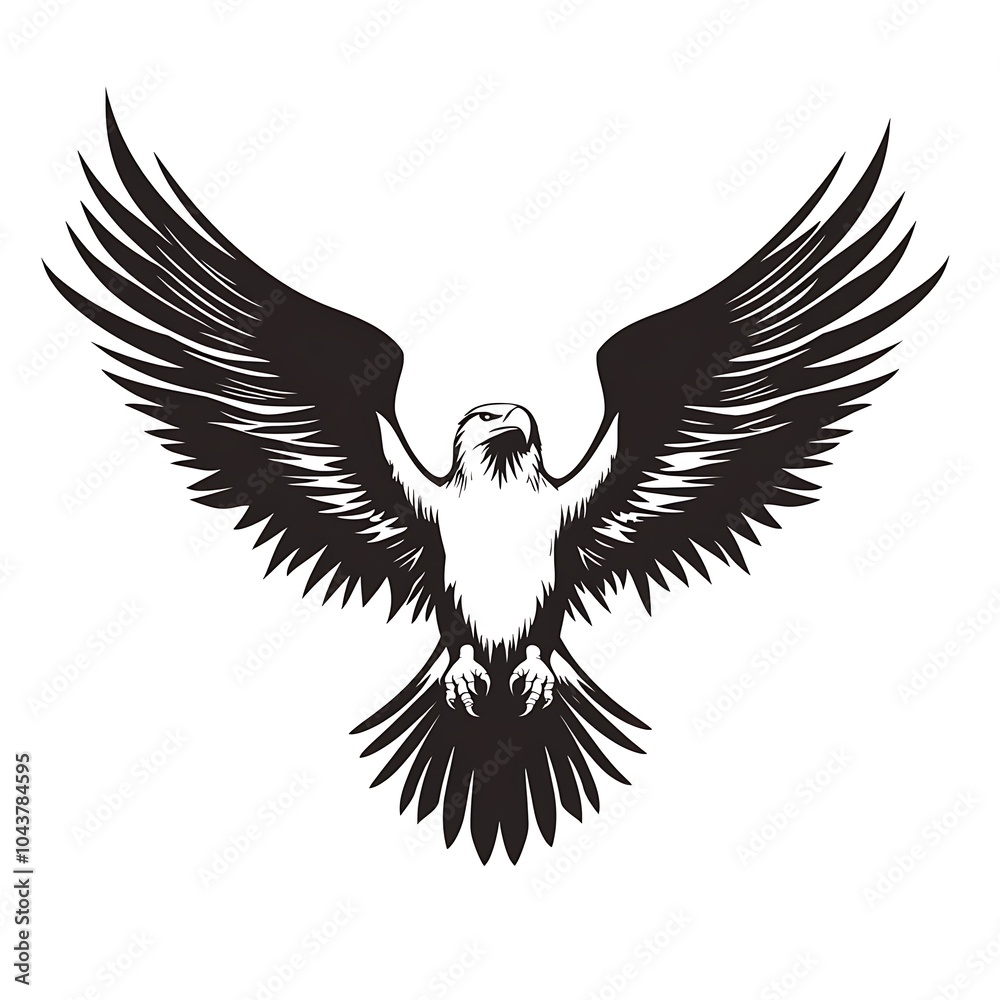 Obraz premium Black and white illustration of an eagle with its wings spread.
