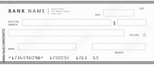 Bank check, vector blank money cheque, checkbook template with guilloche pattern and fields. Currency payment coupon, money check background	