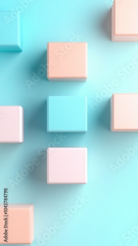 Pastel colored geometric blocks on light blue background for modern minimalist design