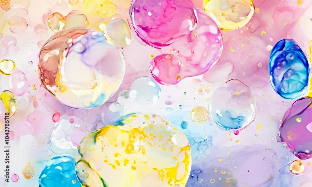 Crafting a vibrant watercolor piece with bubbles and colorful splashes