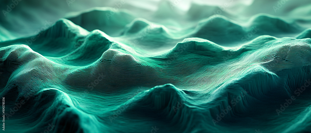 Abstract Teal Green Landscape with Wavy Lines and Patterns Abstract Teal Green Landscape with Wavy Lines and Patterns