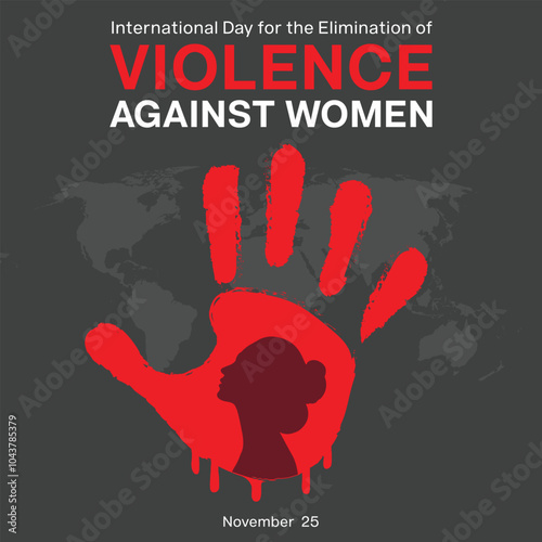 International Day for the Elimination of Violence Against Women design. It features a red color stop hand sign with a women silhouette. Vector illustration