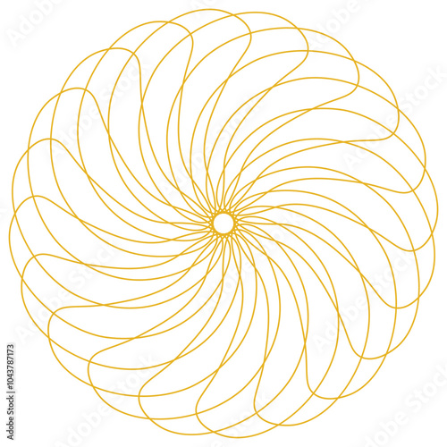 Illustration of an abstract linear element of a swirling sphere of yellow color, vector isolated on a white background.