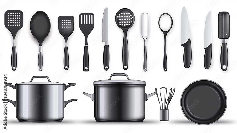 Kitchen Utensils and Pots Realistic Vector Set Kitchen Utensils and Pots Realistic Vector Set
