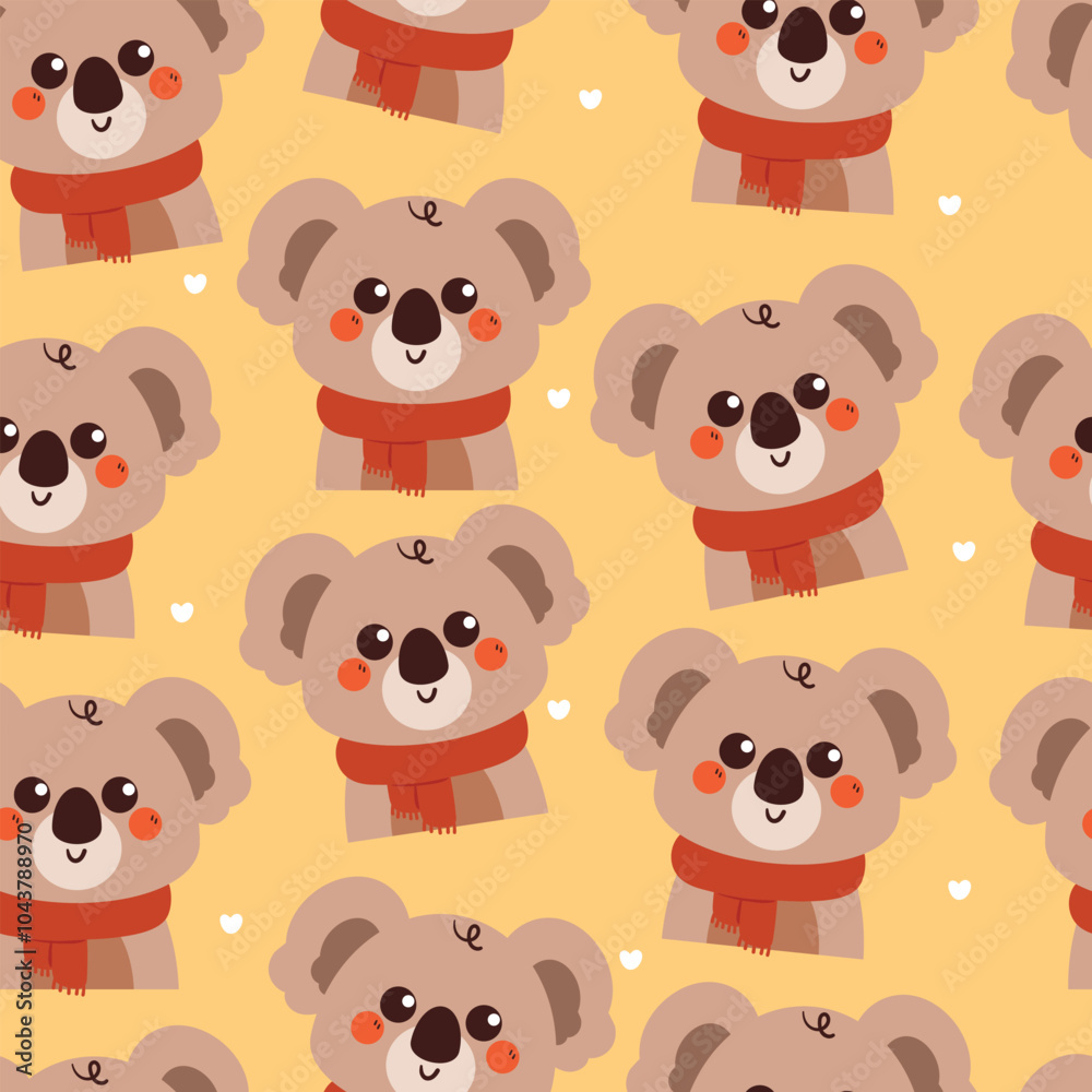 Obraz premium seamless pattern cartoon koala wearing red scarf in winter day. cute animal wallpaper for fabric print, gift wrap paper