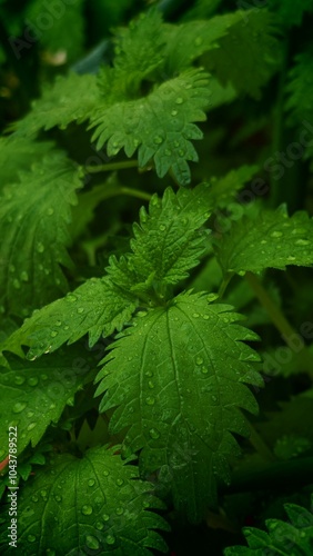 Nettle with drops of dew