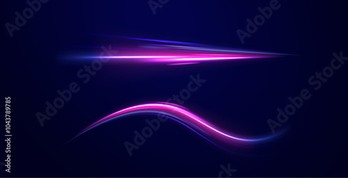 neon stripes in the form of drill, turns and swirl. Speed of light concept background. Abstract background rotational border lines.