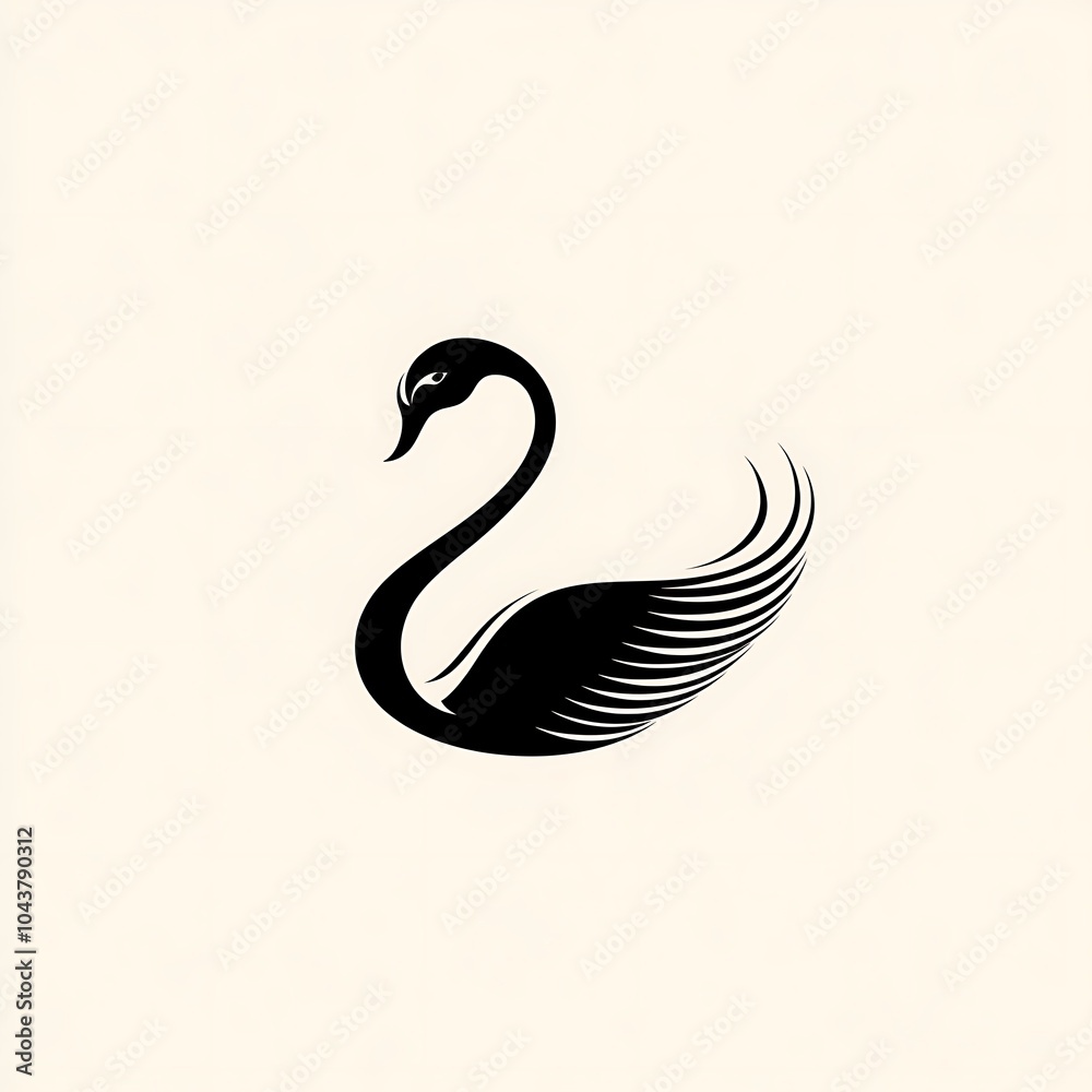 Fototapeta premium Elegant black swan silhouette with spread wings.