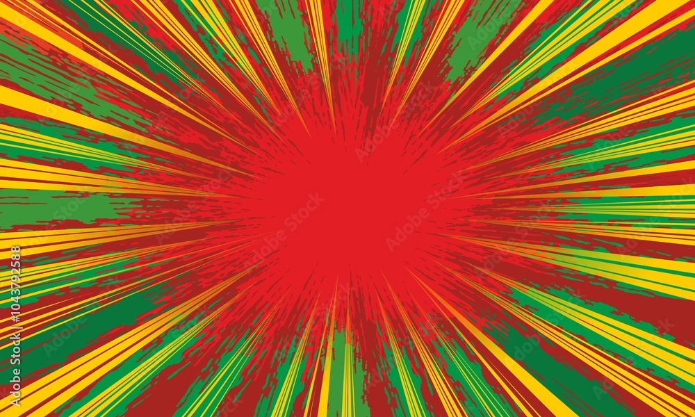 Fototapeta premium christmas ragged grunge exploding starburst abstract impact background in red green and gold with manga style rays