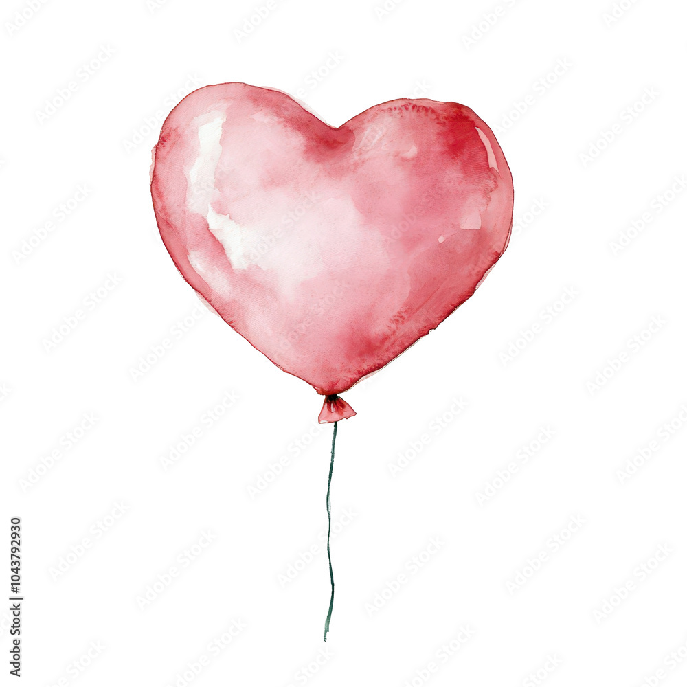 Delicate watercolor pink heart balloon. Happy Valentine's day. Watercolor illustration. Isolated on a transparent/white background.