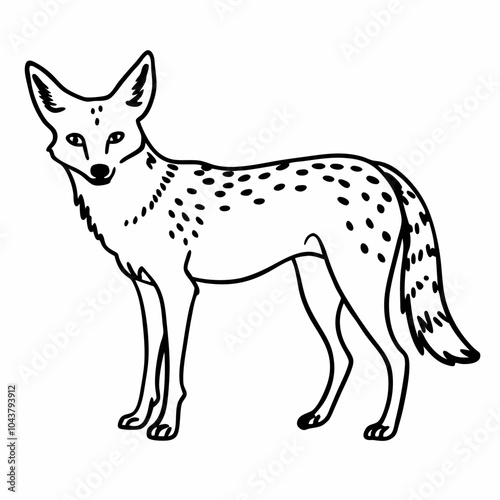 Black and White Vector Illustration of a Standing Coyote with Spotted Fur photo