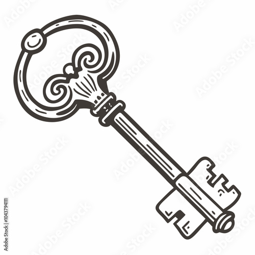 Vintage Skeleton Key Vector Illustration with Detailed Ornamental Design