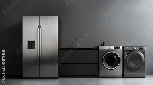 Modern Kitchen Interior Design with Integrated Appliances: Sleek White Cabinets, Stainless Steel Fixtures, Minimalist Layout – Ideal for Contemporary Home, Apartment, or Architectural Visualization