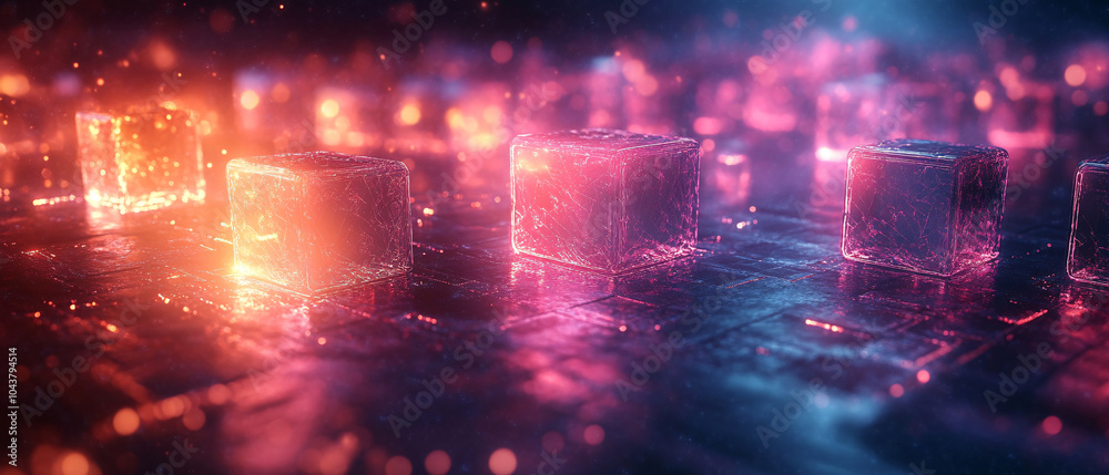 Abstract Neon Glowing Cubes Digital Art Background Abstract Neon Glowing Cubes Digital Art Background
