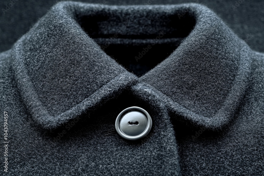Close up of a wool coat collar with a single button highlighting texture material detail and the classic elegance of men’s winter outerwear with a modern twist Close up of a wool coat collar with a single button highlighting texture material detail and the classic elegance of men’s winter outerwear with a modern twist