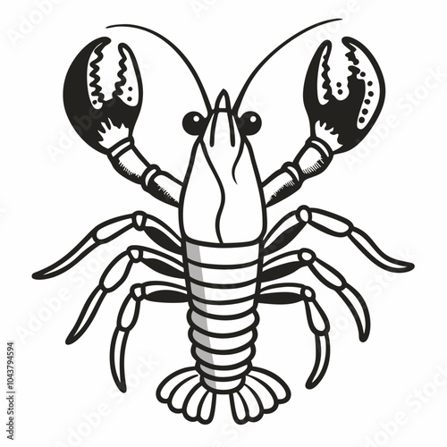 Detailed Line Art Illustration of a Lobster with Raised Claws