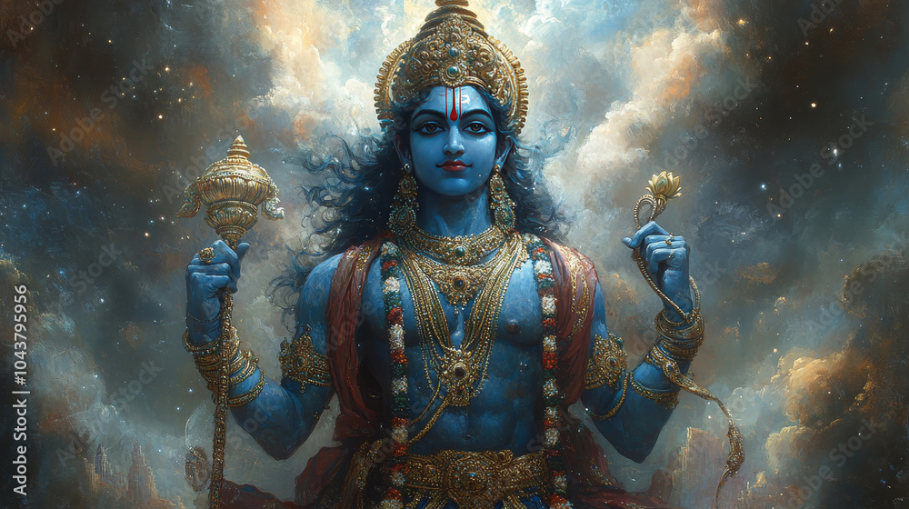 custom made wallpaper toronto digitala hindu god vishnu with starry space galaxy background