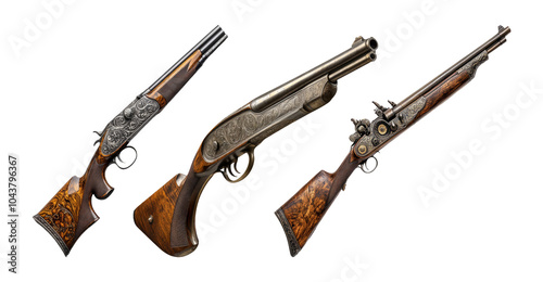 Vintage Firearms Collection on Transparent Background photo