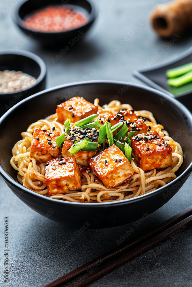 Delicious tofu noodles with sesame and green onions a flavorful asian dish to savor Delicious tofu noodles with sesame and green onions a flavorful asian dish to savor