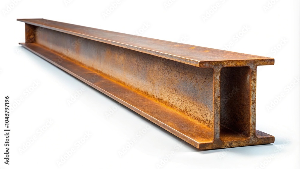 Rusty steel beam on white background, leading lines Rusty steel beam on white background, leading lines
