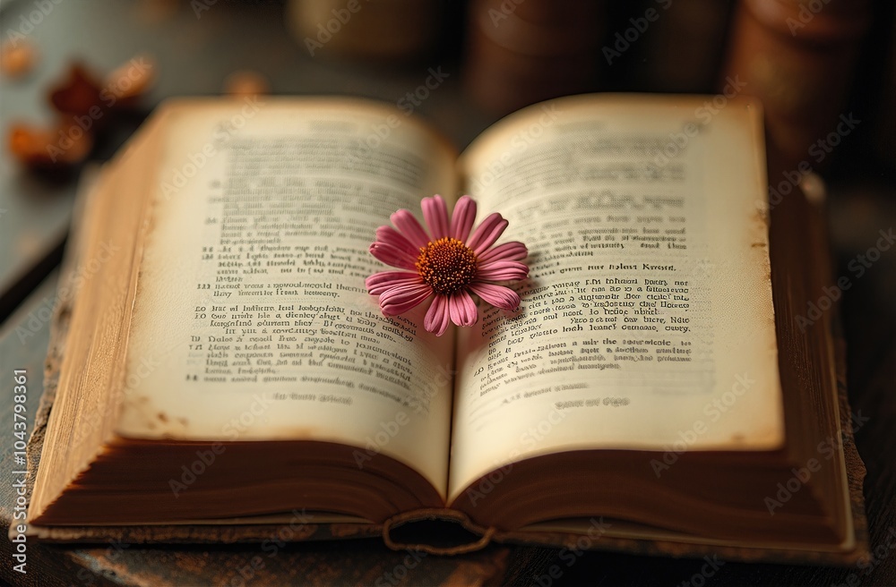 Fototapeta premium Vintage Book Pink Flower