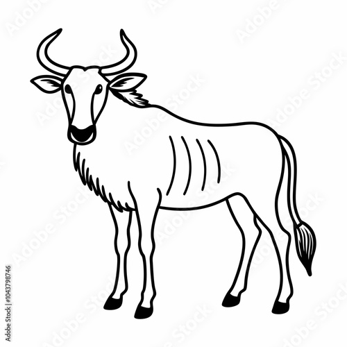 Stylized Wildebeest Outline Illustration Bold Black and White Vector Design