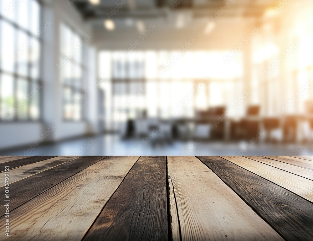 Wooden table with a blurred office background. Wooden table with a blurred office background.